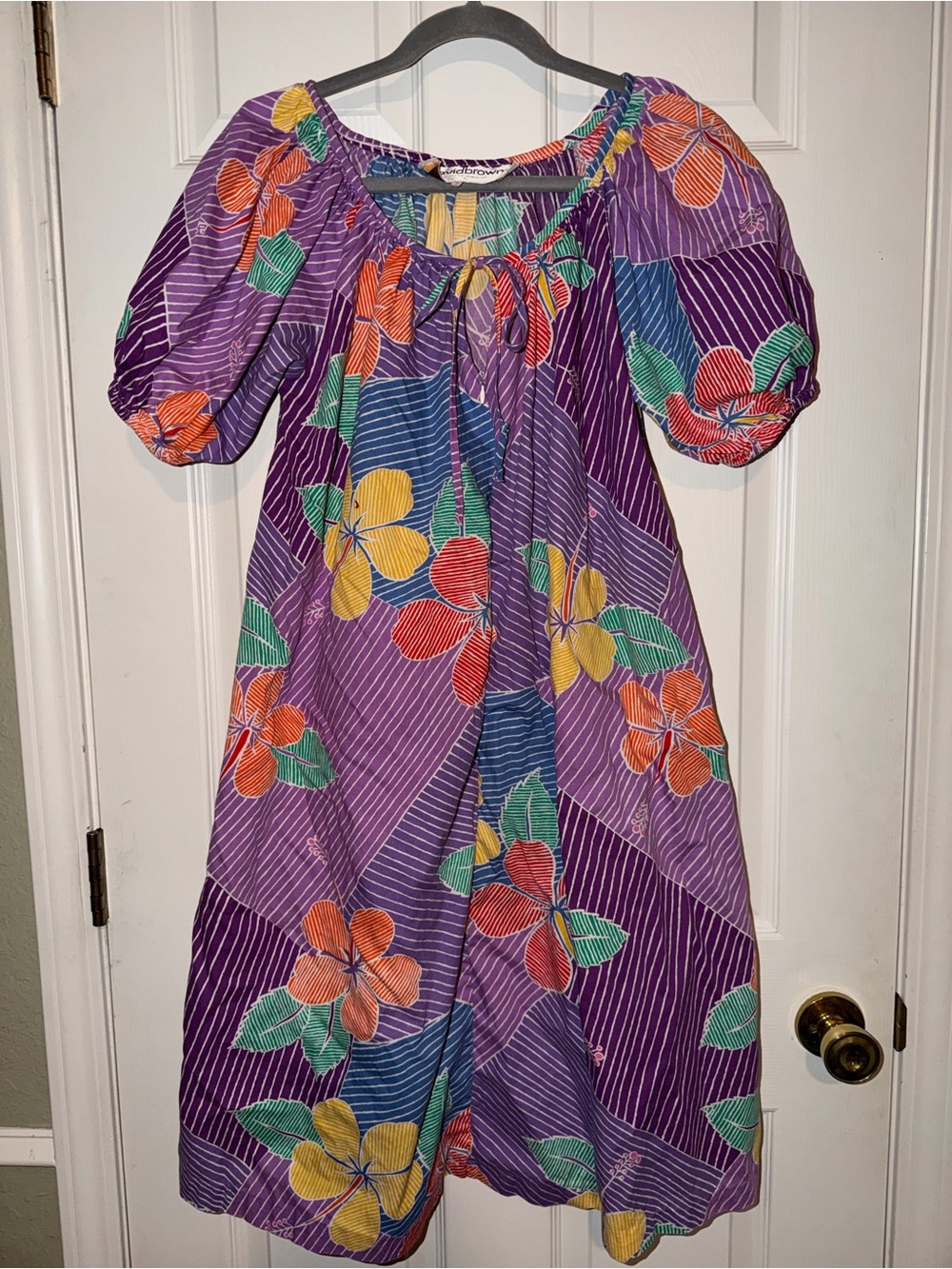 Vintage David Brown Hawaiian Floral Cotton Patio Dress Kaftan Colorful Muumuu